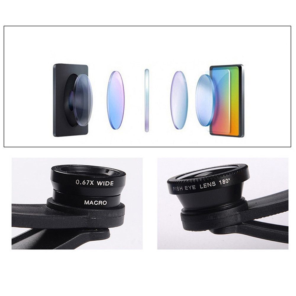 Universal 3 in 1 Phone Lens Zoom Fish Eye Macro Camera Lens Kit Wide Angle