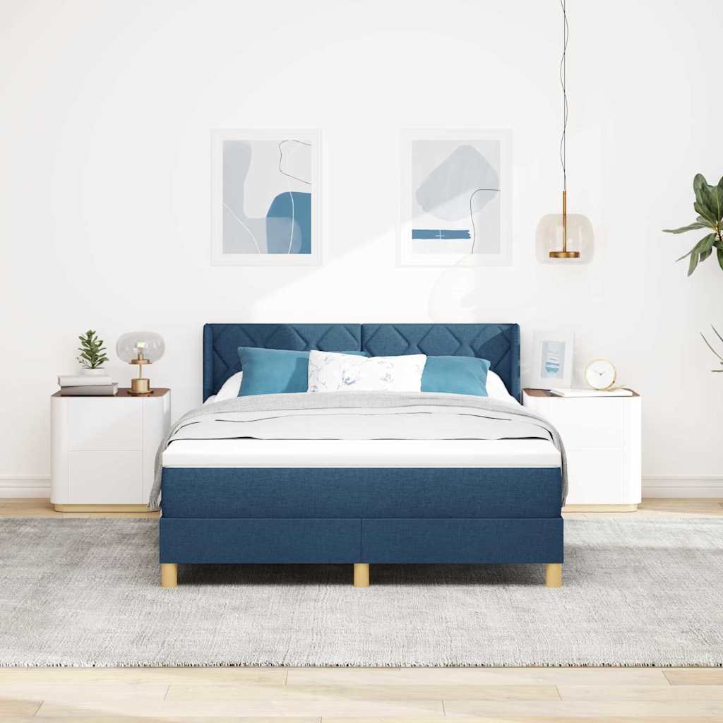Box Spring Bed with Headboard Blue 190 x 140 cm Fabric