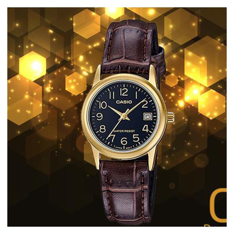 Casio Серия STANDARD Модная Ретро Простая Классическая Серия Стрелочных Водонепроницаемый Кварцевый Механизм Ремешок из Натуральной Кожи Японские и LTP-V002GL-1B