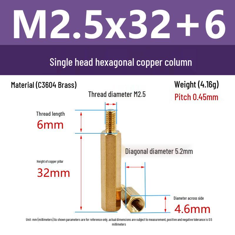 Шестигранный стойка из латуни C3604 с внутренней и внешней резьбой M2/M2.5: Шпилька-распорка для крепления камеры