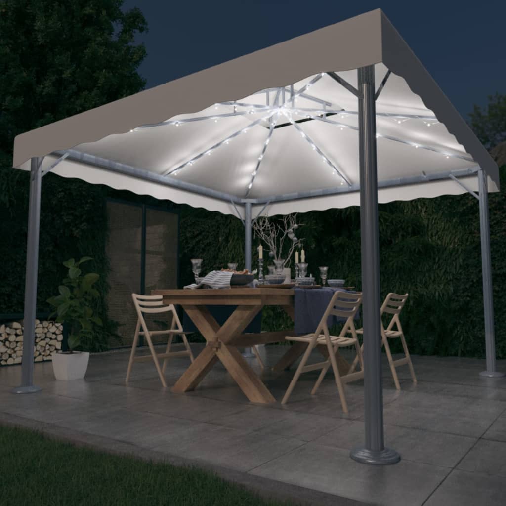 Gazebo with LED String Lights 300 x 300 cm Cream White Aluminum