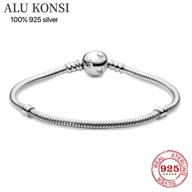 Подходит для женщин, оригинальный плоский браслет, натуральная 100% стерлингового серебра 925 пробы, браслет-цепочка в виде змеи, маленькие ювелирные изделия, сделай сам, ювелирные изделия высокого качества