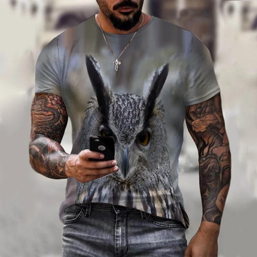 Animal Owl Graphic 3D Printed Summer Men's O-Neck T-shirt Casual Short Sleeve Oversized Pullover Fashion Streetwear Men Clothing