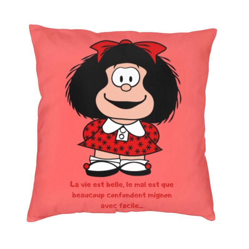 Happy Mafalda Square Pillow Cover Decoration Argentina Manga Quino Comic Cushion Cover Throw Pillow Sofa Doublesided Printing