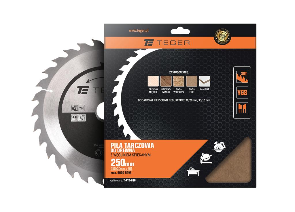 TEGER 250x30 30T carbide-tipped saw blade - for wood, ATB, 1.7 , 6000 rpm