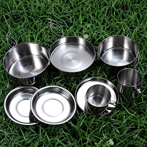 LIOOBO Camping Utensils, Camping Cookware Set, Cooking Set, Hiking Pot, Portable Camping Pot, Foldable, with Storage Bag, 8-Piece Set