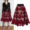 Женская юбка с высокой эластичной резинкой на талии, ажурное кружево с цветочным принтом, большая распашная двухслойная юбка до середины икры, женская вечерние юбка-миди для поездок на работу