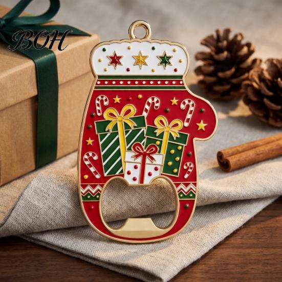 Cute Glove Shape Party Favors Christmas Bottle Opener, Remover with Magnetic Backing, Zinc Alloy Beer Cap Durable Festive Holiday Kitchen Accessory