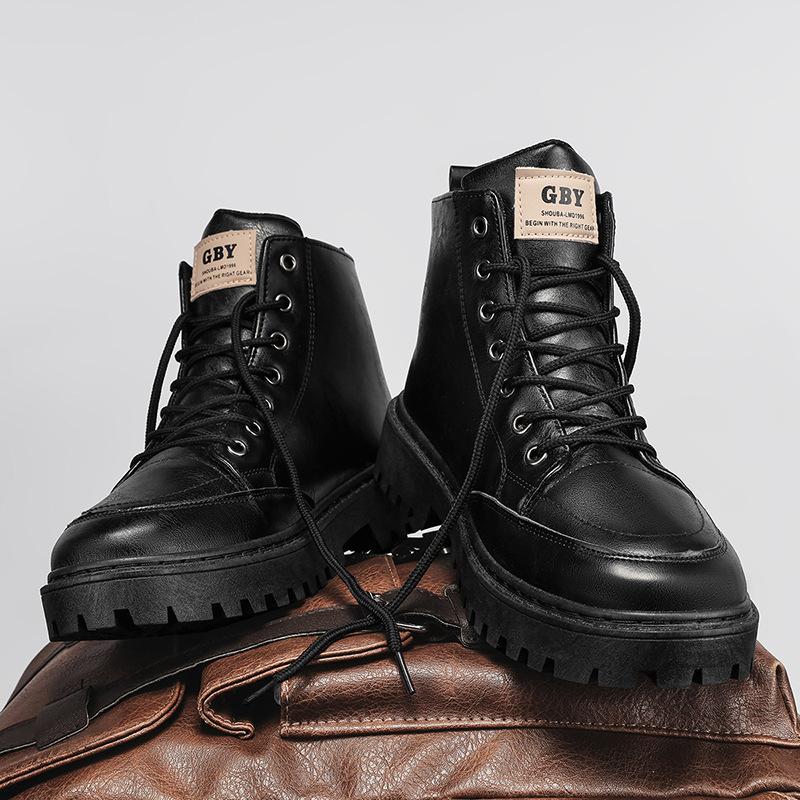 Martin Boots Men's Shoes Winter High-top Leather Men's Leather Shoes Black Locomotive Leather Boots Anti-splash Tooling Boots