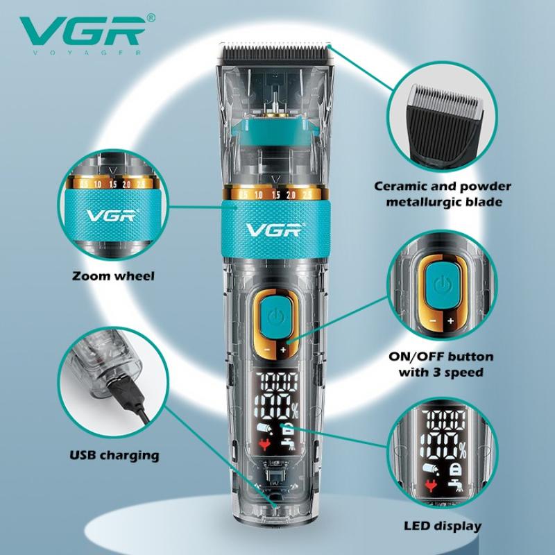Новая VGR V-695 Профессиональная прозрачная машинка для стрижки волос с прозрачным корпусом Парикмахерская IPX7 Водонепроницаемая машинка для стрижки волос Стрижка Машинка для создания нулевой стрижки Домашняя бритва для бороды