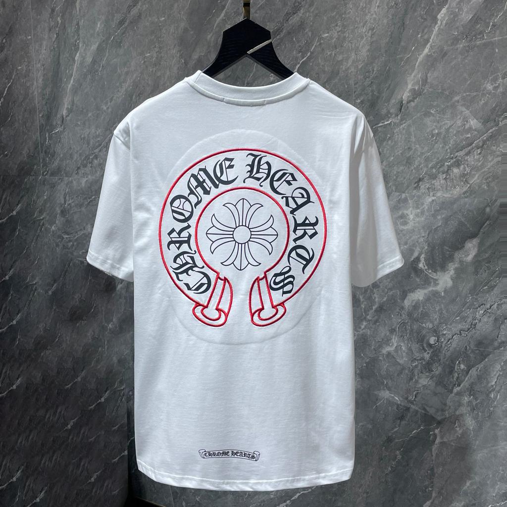 8241 CHROME HEARTS Лето 2026 Новая Высококачественная Хлопковая Круглый Вырез Свободная Большого Размера Мужская и Женская Футболка Футболка для Пары