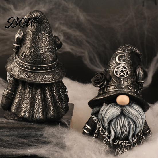 Mysterious Faceless Gnome Ornament Halloween Gothic Resin Figurine, Dark Wizard Doll for Artistic Dwarf Desk Shelf, Spooky Home Decor Ornament, Trick