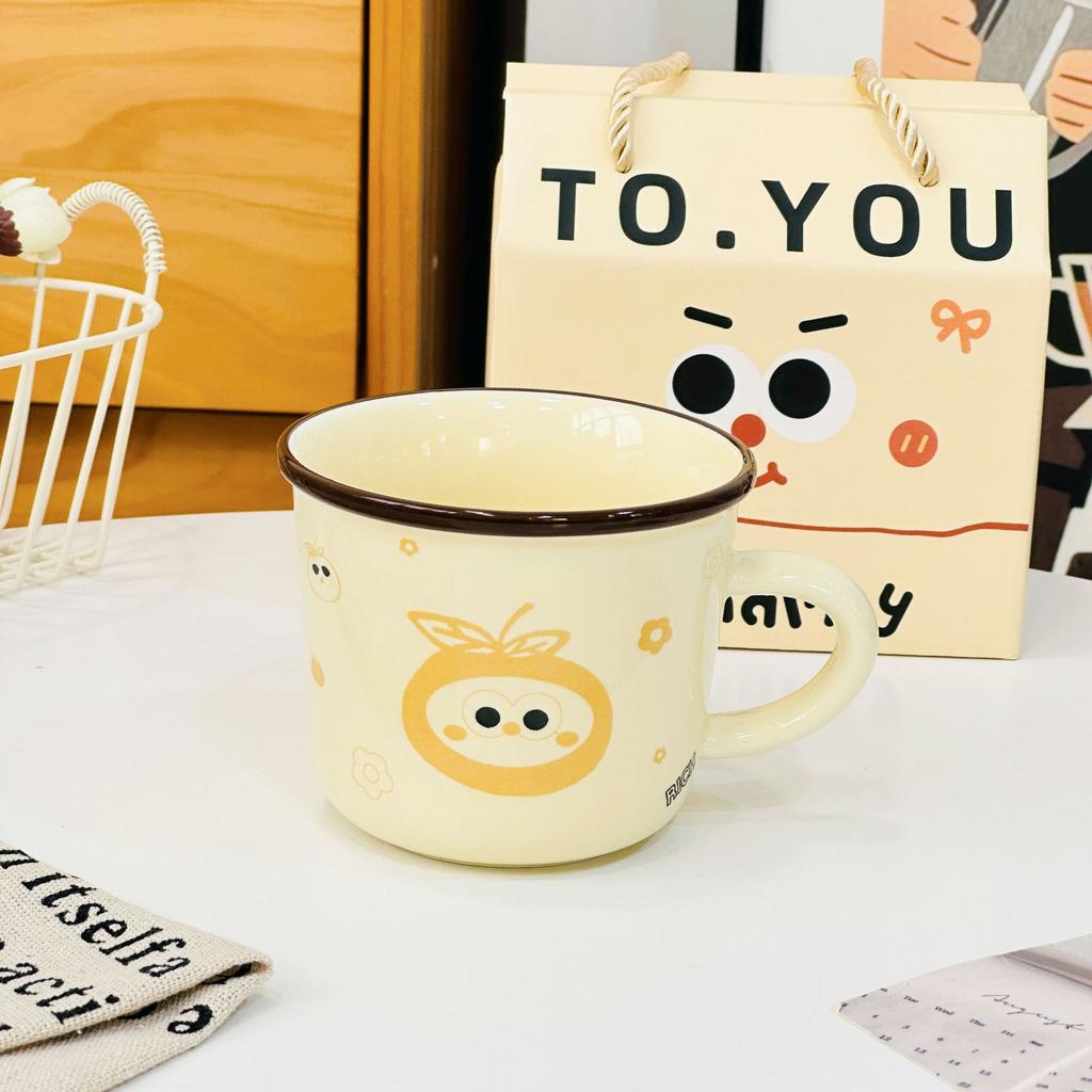 Одинарная чашка, маленький оранжевый набор с ручной домашней керамической милой чашкой, дорогой мультяшной кружкой, подарочная коробка