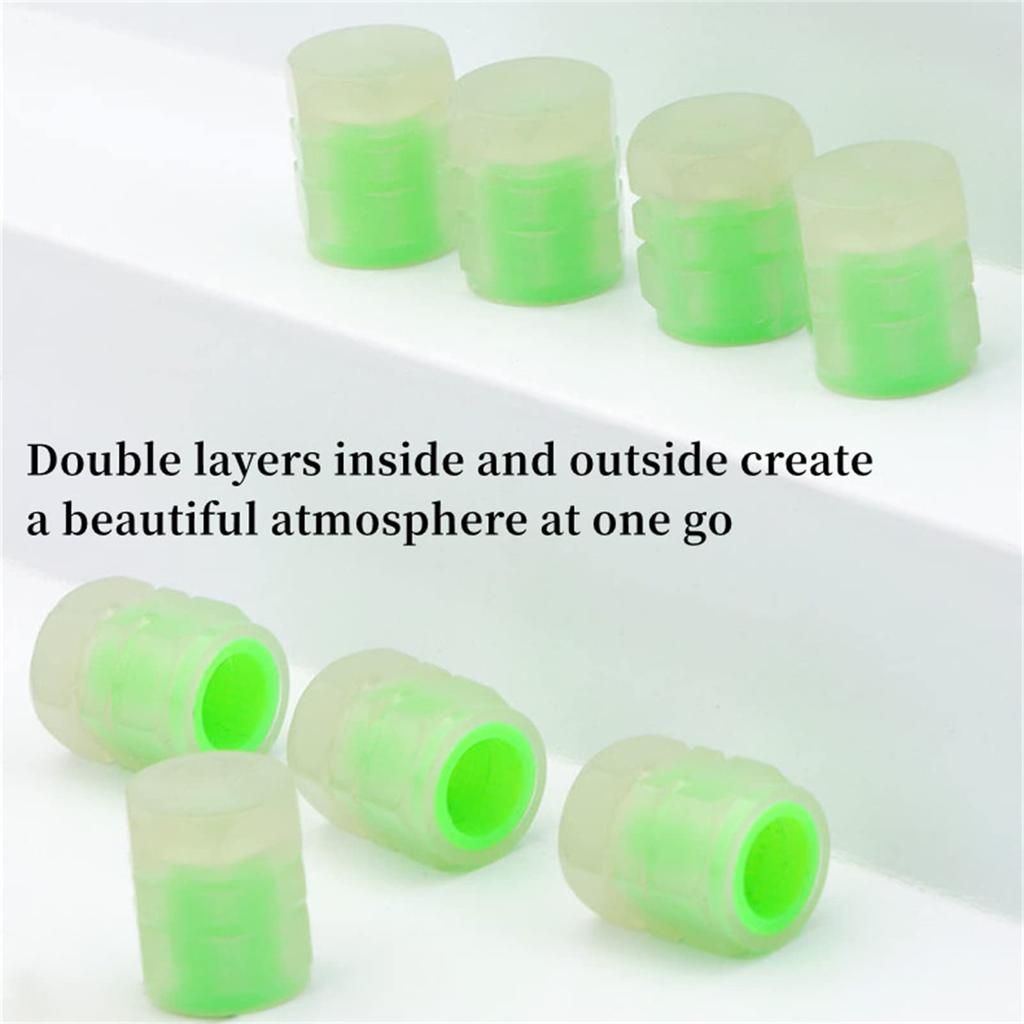 4pcs Luminous Valve Caps Fluorescent Night Glowing Car Motorcycle Bicycle Bike Wheel Tyre Hub Luminous Valve Stem Caps Decors