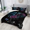 3pcs Skull Bedding Set Queen Size, Goth Bedding Sets Queen Skull Comforter Set, Rose Comforter Halloween Skull Cover