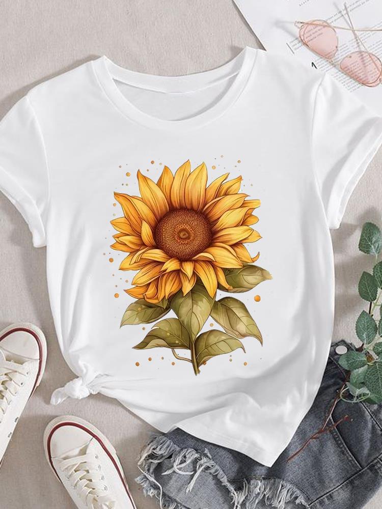 (Азиатский размер) Женская модная футболка с короткими рукавами в стиле 90-х с цветочным трендом, женская повседневная футболка с принтом, женские футболки с графикой