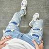 Men Holes Casual Skinny Jeans Pants Streetwear Male Stylish Ripped Solid Hip Hop Slim Denim Trousers