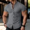 Summer Men's Short Sleeve Shirt Cotton Blended Breathable Solid Color Collar Button Shirt Business Casual Commuter Shirt