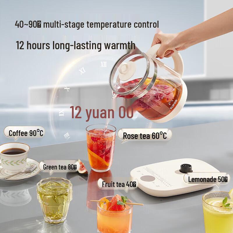 SUPOR 1.5L Glass Electric Health and Tea Kettle CN plug (adapter included)