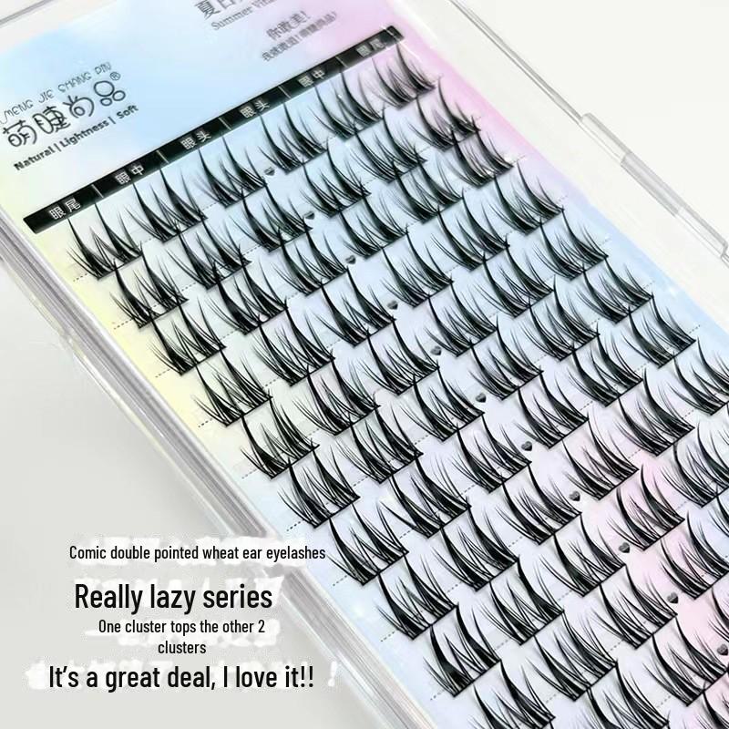 Накладные ресницы Mengji Shangpin с двойными заостренными пшеничными ушками - сегментированные натуральные тонкие стержневые ресницы из комиксов Lazy Trilogy