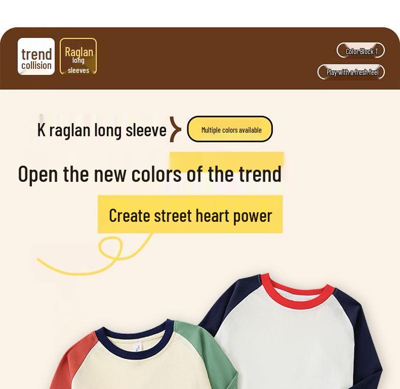 2025 Милая мультяшная футболка с длинным рукавом реглан в цветной блок для девочек