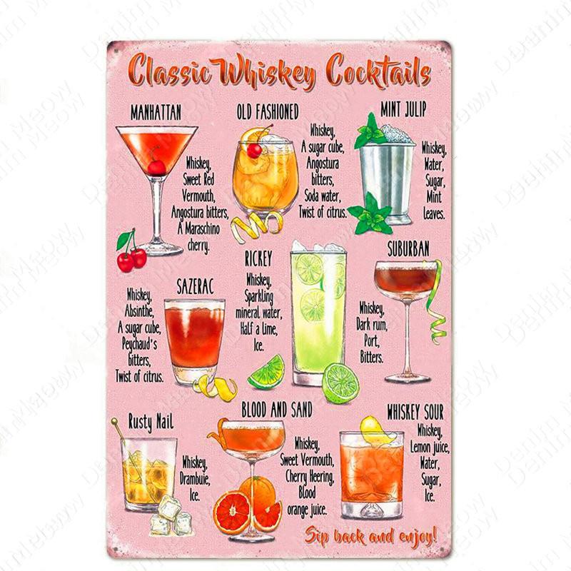 Классический Коктейли Металлический Плакат Московский Мул Старинные Оловянные Вывески Бар Украшения Дома Джин Виски Водка Текила Настенная Художественная Тарелка N365