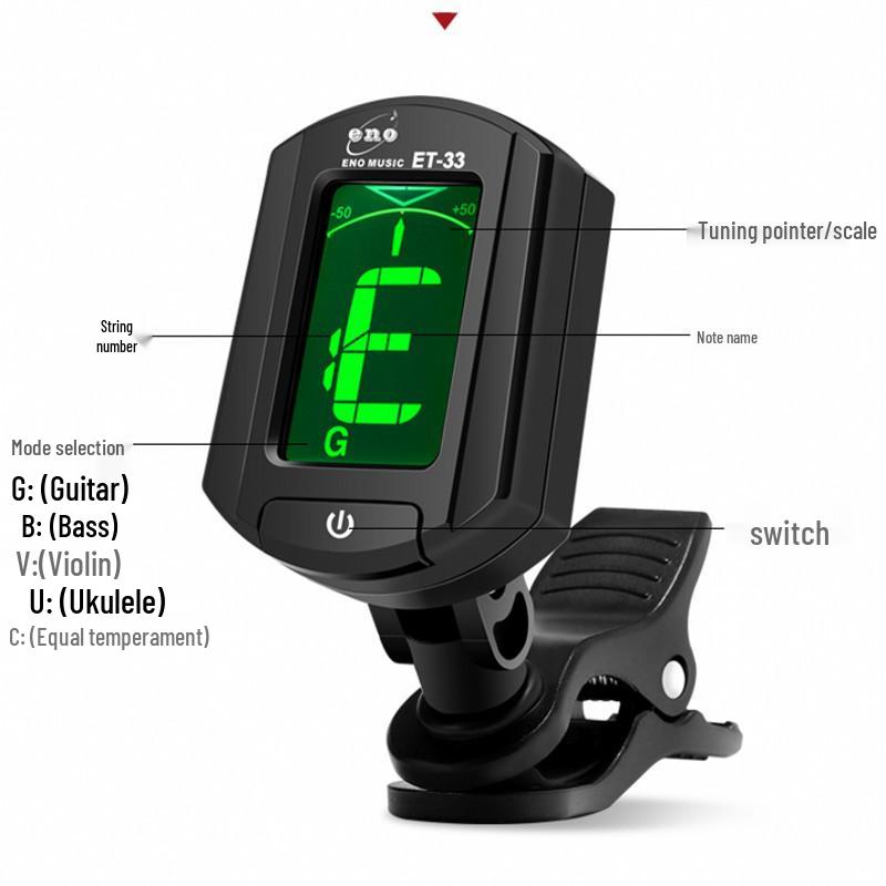 Оригинальный многофункциональный хроматический тюнер ENO ET-33 для гитары, скрипки, укулеле, баса