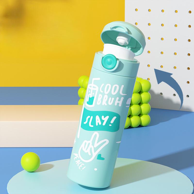 Обновленная детская термокружка из нержавеющей стали 316, студенческая, для прямого питья, пулевидная, красивая, с мультяшным рисунком, легкая, школьная кружка для воды