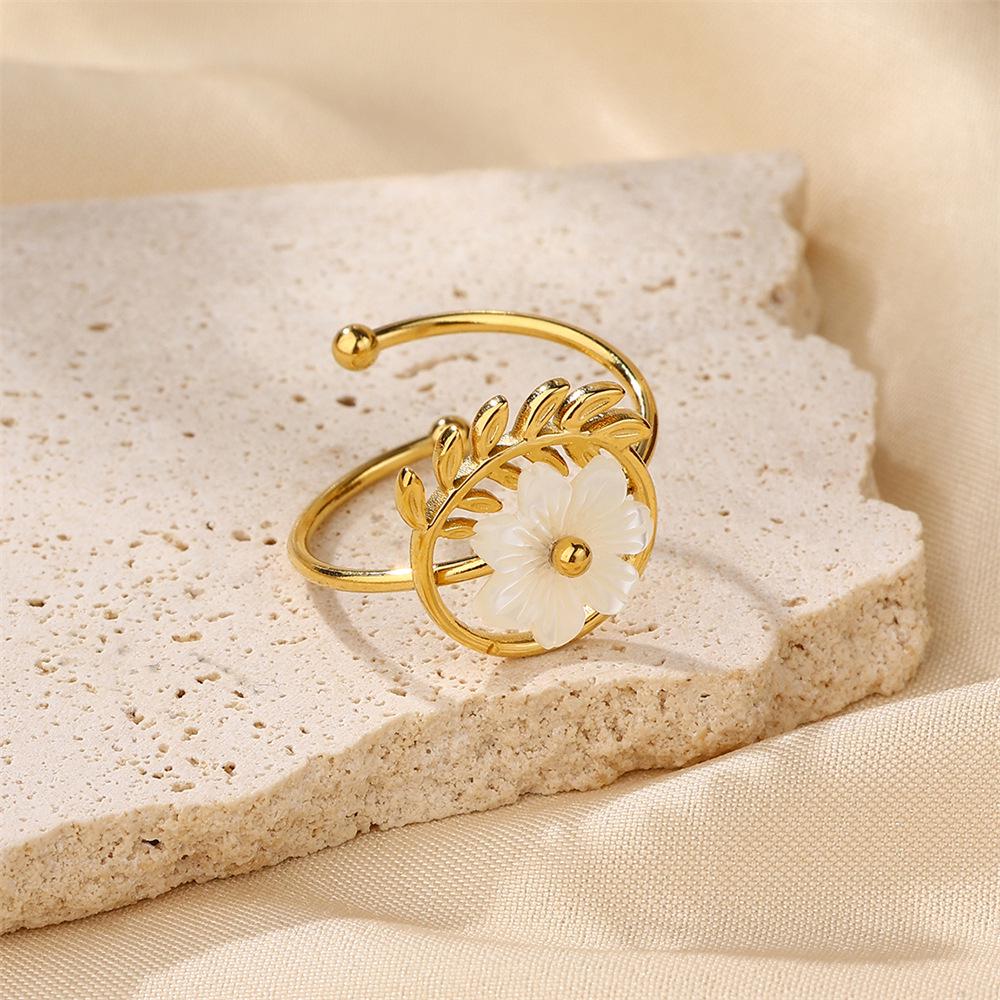 Открытое кольцо из нержавеющей стали с 18-каратным золотым покрытием, с европейским и американским цветочным дизайном, не тускнеющее