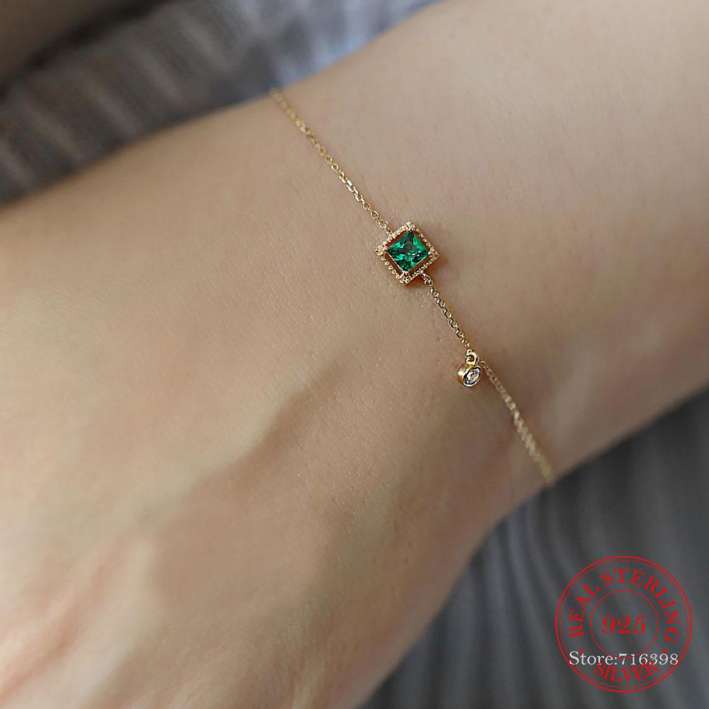 Роскошный женский браслет из стерлингового серебра S925, 14-каратное золото, квадратные изумрудные браслеты с кристаллами для женщин и девушек, ювелирные украшения, свадебный подарок