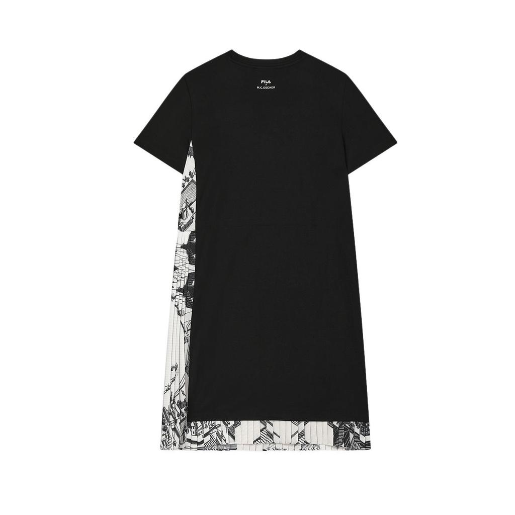 Fila X M.C.. ESCHER Heritage SS25 Повседневный пуловер с круглым вырезом, удобное платье с коротким рукавом, женские платья, черный F11W538307F-BK
