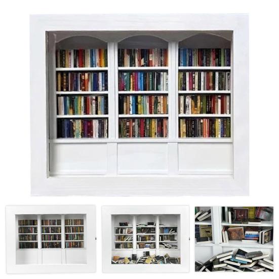 Anxiety Bookshelf Miniature Library with 200Pcs Mini Book Shake Away Your Anxiety Wooden Bookshelf Sensory Toy for Home Office Decor