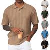 Men's Summer Solid Color Knitted Textured Button Collar Loose Short Sleeve Top