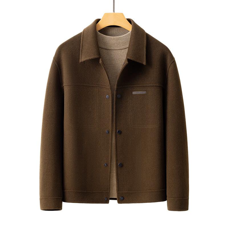 Осенне-зимняя двусторонняя шерстяная куртка, мужское пальто с лацканами, короткая повседневная шерстяная куртка