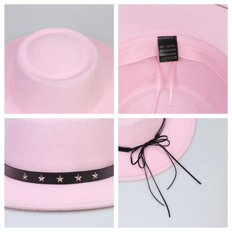 Women's autumn and winter flat top hat, five-pointed star belt accessories, woolen hat, Panama jazz hat, men's top hat