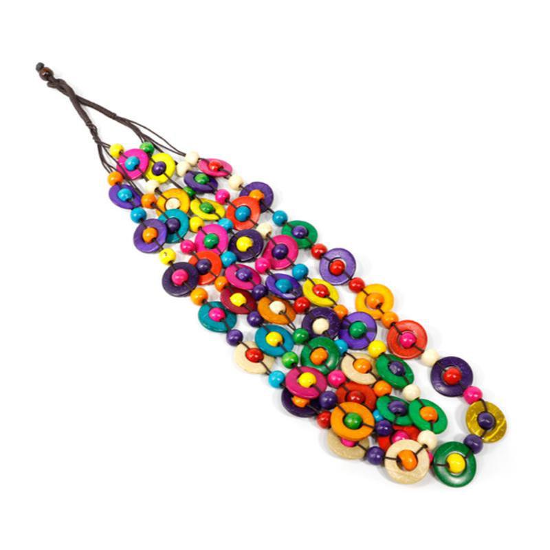 Летний энтузиазм красочные три круга деревянные кокосовые скорлупы женское ожерелье пляж ADM