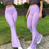 Women's Spring Purple Casual Elastic High Waist Flared Pants Trousers