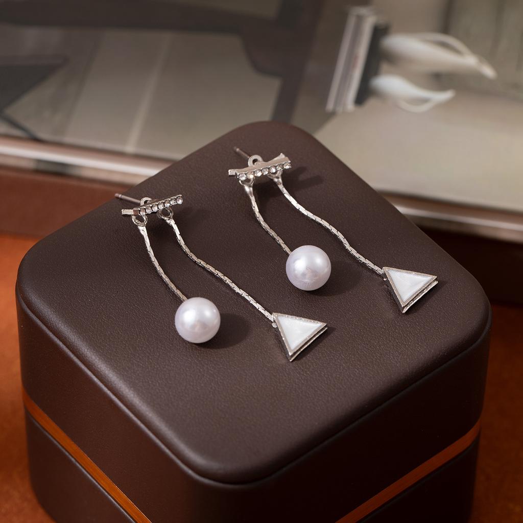Simple Geometric Pearl Drop Earrings Elegant Fringe Dangle Earrings for Women Casual Style