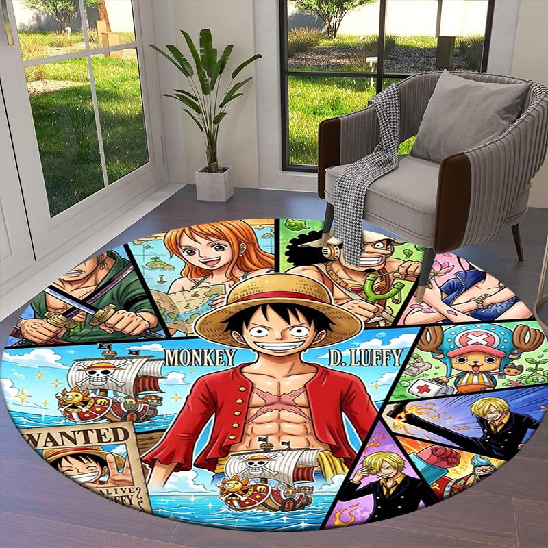 One Piece Poster Round Area Rug Carpet Rug For Living Room Bedroom Sofa Playroom Decor Nonslip Floor Mat
