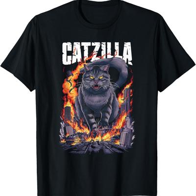 Смешная футболка Catzilla с кошкой, котенком, кошачьими мемами для мужчин, женщин, девочек, детей