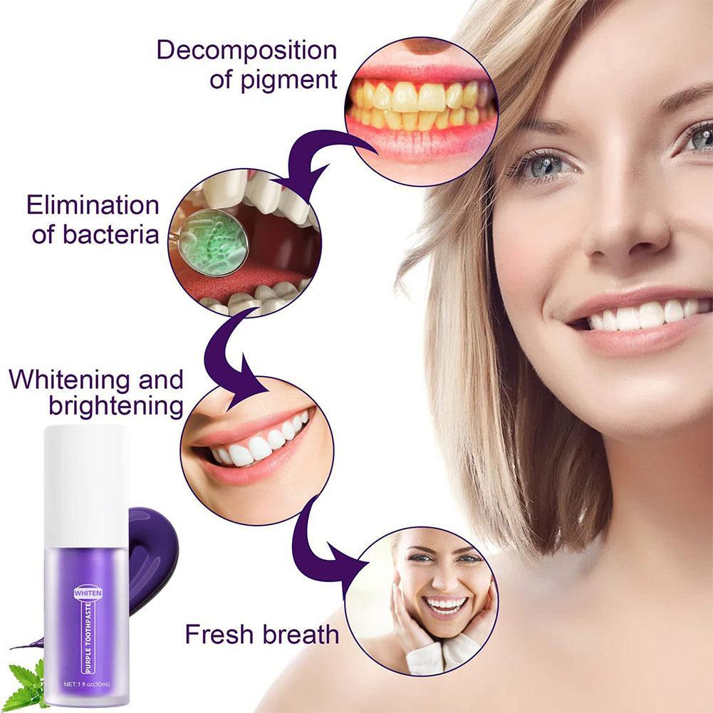 V34 Purple Toothpaste Remove Plaque Smoke Stains Removal Odor Oral Refreshing Brightening Whitening Teeth Oral Cleaning