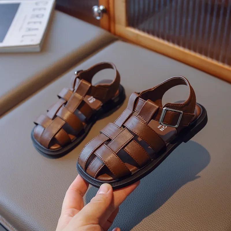 Gladiator Children Sandals Girl Soft Princess Shoes Retro Brown Roman Sandal Outdoor Braided Shoe Beige Kids Shoets Weave G03223