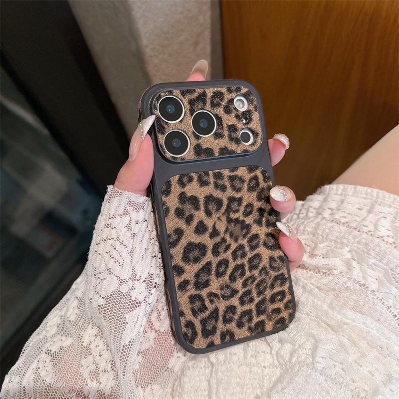 Модный Чехол для Телефона с Леопардовым Принтом и Текстурой Кожи для iPhone 17 16 15 14 13 Pro Max Мгновенный Поворот 17 Большое Окно Ударопрочный Чехол