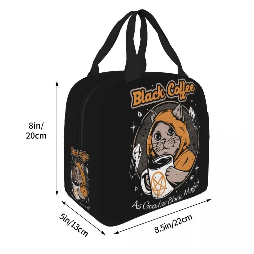 Black Coffee Insulated Lunch Bag Japan Retro Cats Horror Satan Halloween Meal Container Thermal Bag Lunch Box Tote Food Handbags