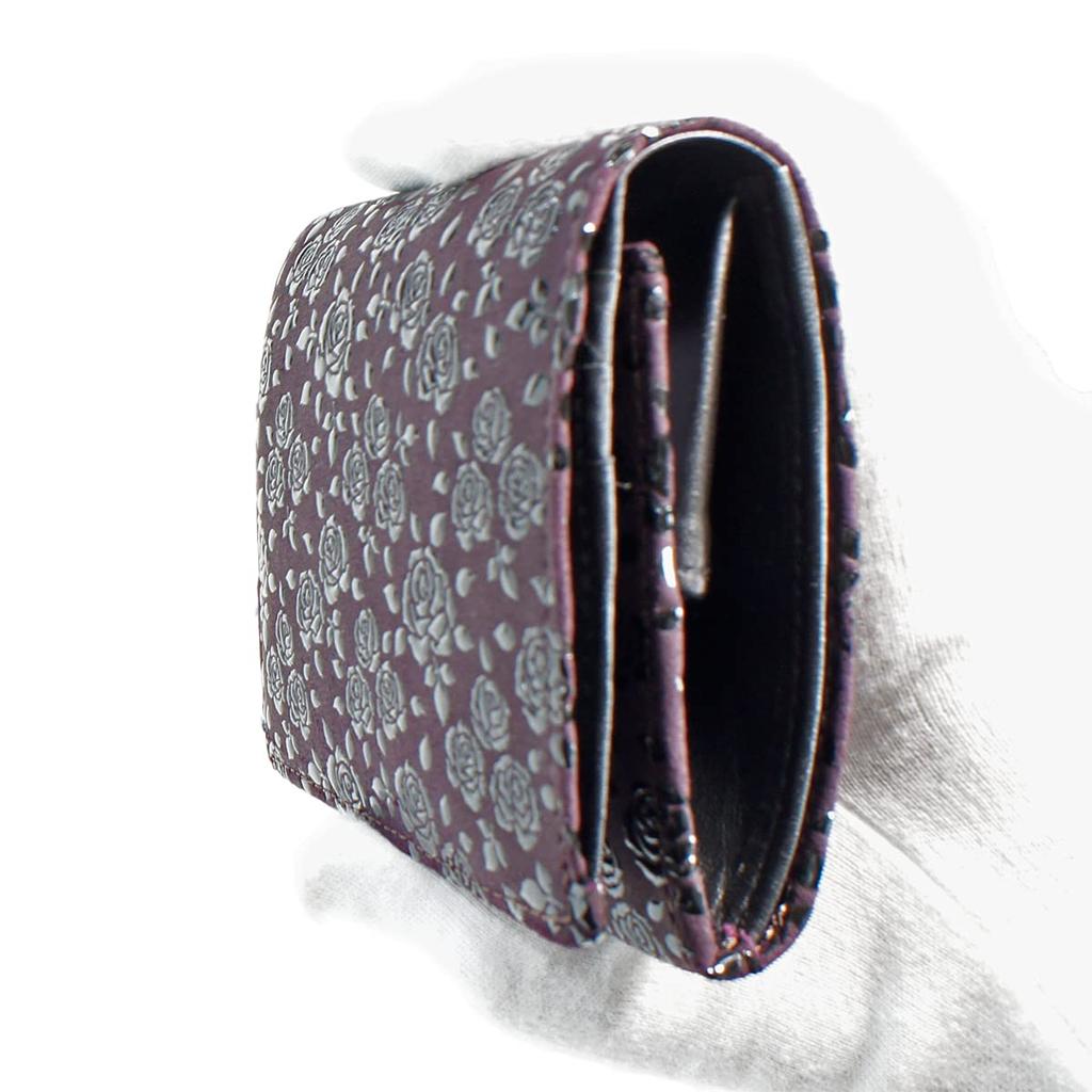 Inden bifold bill compartment box type coin purple background x black rose petite [Indenya] wallet, H, purse, deerskin, lacquer, 2204-06-176