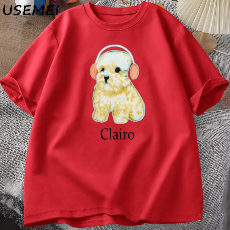 Clairo Dog Puppy Headphones TShirt Funny Cute Cat Tee Merch Y2k Unisexs Clothing Oversized Harajuku Unisexs Printed Cotton Tee Shirt
