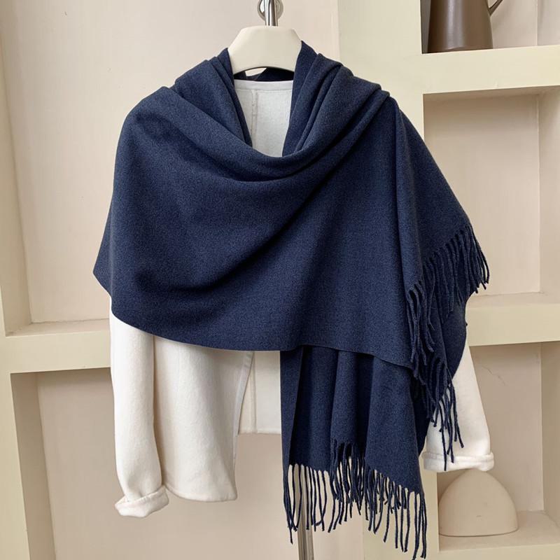 Women's Winter Japanese & Korean Solid Color Shawl - Premium Imitation Cashmere, Custom Logo, Long Autumn/Winter Scarf