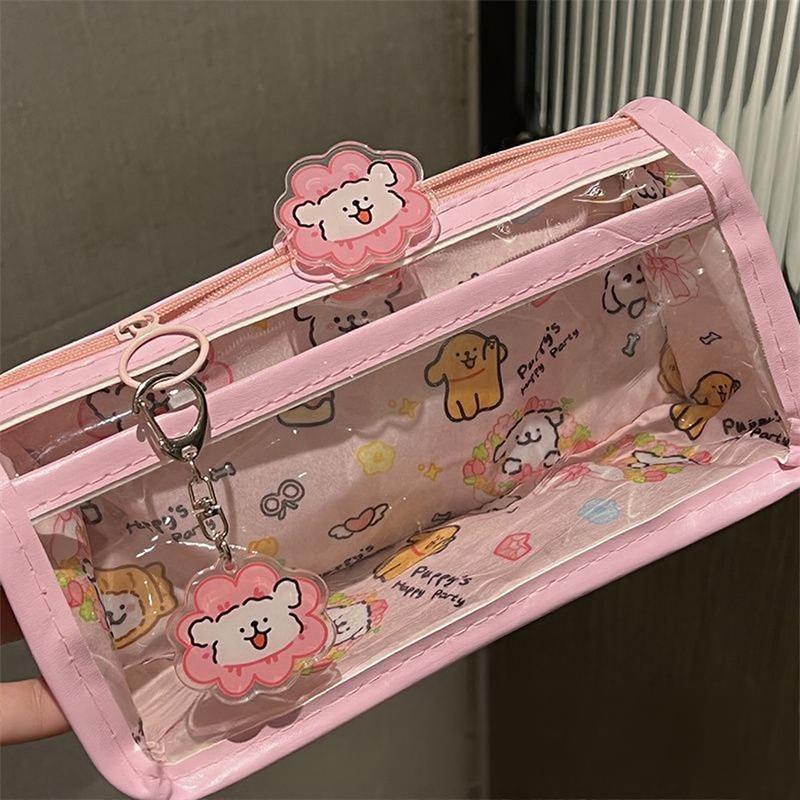 Плавание Линия Щенок Двухслойный Пенал Прозрачный Любовь Ветер Двухслойный Большой вместимости Студенческий Канцелярский Хранение Пенал