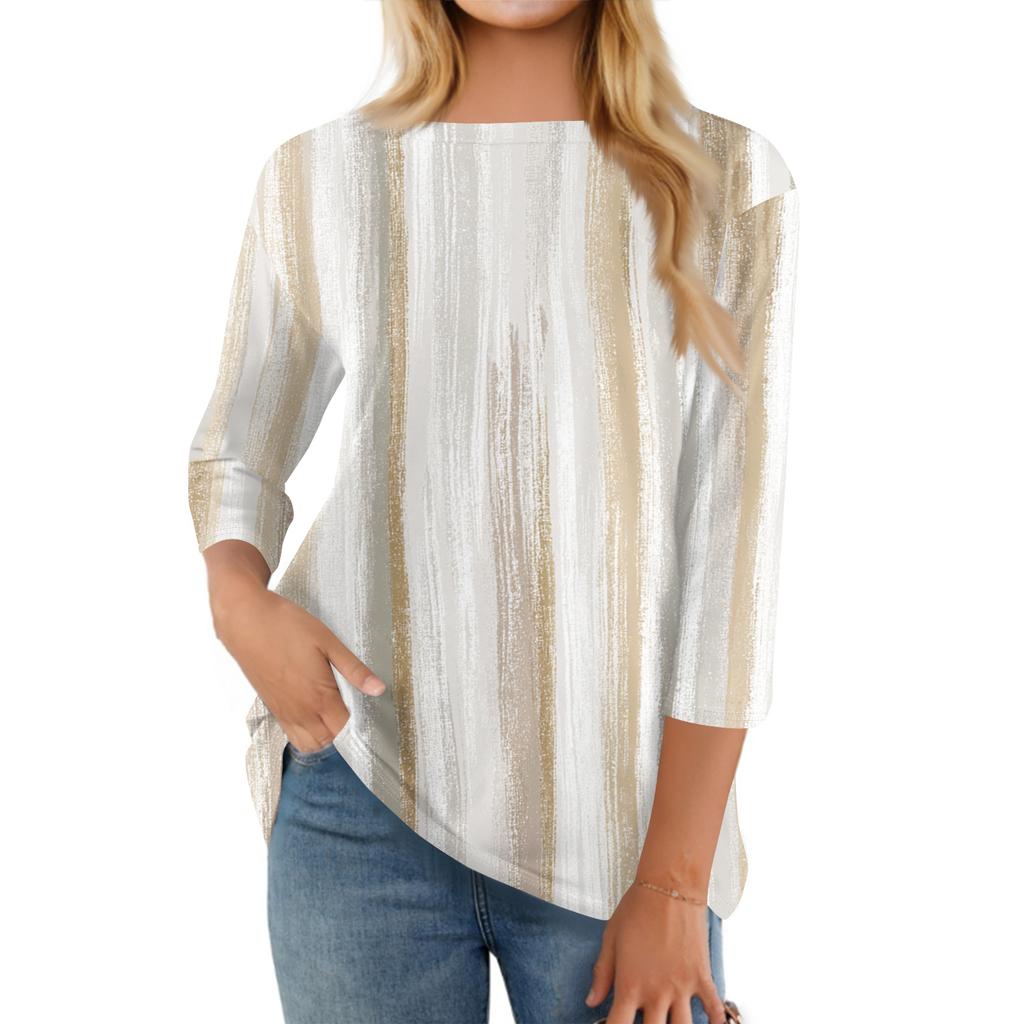 Женская модная повседневная футболка с круглым вырезом, рукавом три четверти и градиентным принтом