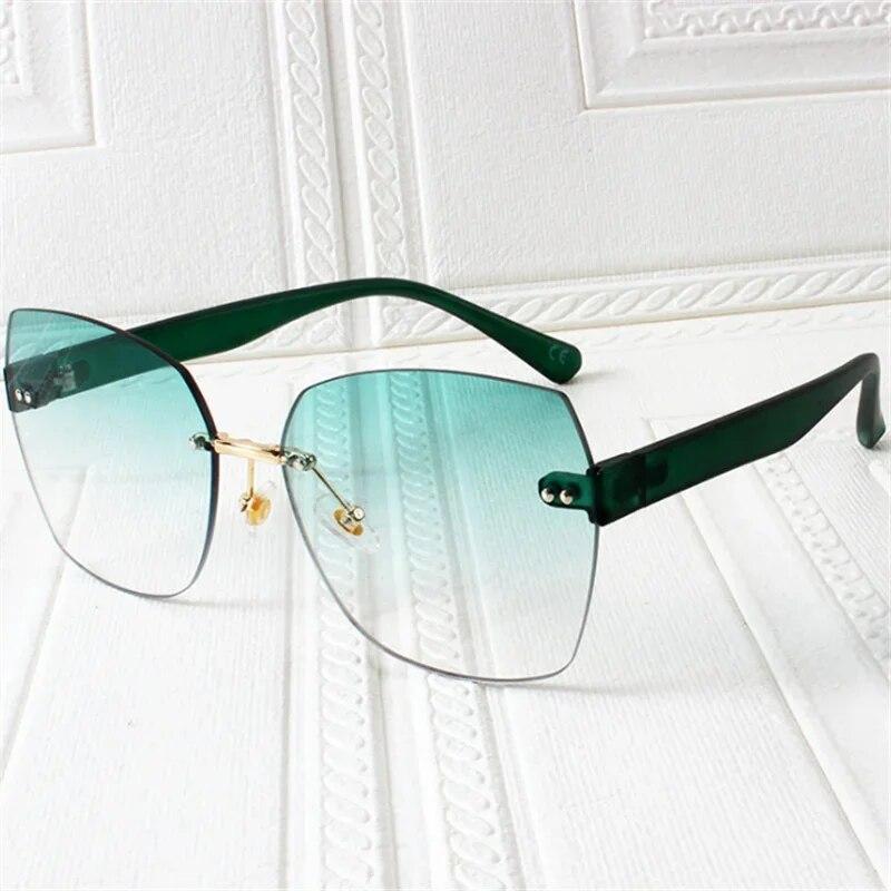 Модные солнцезащитные очки без оправы, женские роскошные винтажные солнцезащитные очки с нерегулярной отделкой, женские очки с градиентом, зеленые UV400